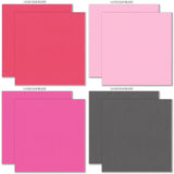 May Flowers Cardstock, cardstock paper patterns 17 through 24 preview, showing 12x12 printed smooth cardstock for scrapbook page bases, photo mats, card making, die cutting, titles, borders, and layered paper projects. Buyer theme: Spring Floral Pink & Green Printed Cardstock. May Flowers Printed Smooth Cardstock in sixteen coordinating pink, green, yellow, orange, cream and charcoal linen-look colors