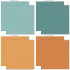 Pumpkin Season Cardstock, cardstock paper patterns 1 through 8 preview, showing 12x12 printed smooth cardstock for scrapbook page bases, photo mats, card making, die cutting, titles, borders, and layered paper projects. Buyer theme: Cozy Autumn Printed Smooth Cardstock 12x12. Printed smooth cardstock in coordinating fall colors including teal, orange, cream, green, mustard, and warm harvest tones. Visible artwork includes autumn leaves, acorns, berry sprigs, journaling cards