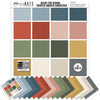 Ready for School Cardstock, main product image, showing 12x12 linen printed smooth cardstock for scrapbook page bases, photo mats, card making, die cutting, titles, borders, and layered paper projects. Buyer theme: Classic School Colors Printed Smooth Cardstock. Ready for School Printed Smooth Cardstock with 16 schoolhouse colors including dusty blues, reds, blush, sage, olive, mustard, cream, tan and chalkboard gray. Color palette includes dusty blue, deep navy blue, apple red