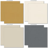 Ready for School Cardstock, cardstock paper patterns 25 through 32 preview, showing 12x12 linen printed smooth cardstock for scrapbook page bases, photo mats, card making, die cutting, titles, borders, and layered paper projects. Buyer theme: Classic School Colors Printed Smooth Cardstock. Ready for School Printed Smooth Cardstock with 16 schoolhouse colors including dusty blues, reds, blush, sage, olive, mustard, cream, tan and chalkboard gray