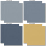Red White and Bloom Cardstock, cardstock paper patterns 1 through 8 preview, showing 12x12 printed smooth cardstock for scrapbook page bases, photo mats, card making, die cutting, titles, borders, and layered paper projects. Buyer theme: Red Blue & Gold Printed Smooth Cardstock. Red White and Bloom Printed Smooth Cardstock in fog blue, slate, denim, gold, powder blue, navy, red and ivory with a subtle printed linen-style texture. Designed for Mini albums, Junk journals, Americana paper crafts