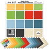 School is Cool Cardstock, main product image, showing 12x12 printed smooth cardstock for scrapbook page bases, photo mats, card making, die cutting, titles, borders, and layered paper projects. Buyer theme: Classic School Colors Printed Smooth Cardstock. School is Cool Printed Smooth Cardstock in coordinating yellow, green, red, blue, cream, charcoal and black shades. Coordinating patterns include Blue school gingham, Vintage ruler patterns, Primary color star prints