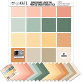 Some Bunny Loves You Cardstock, main product image, showing 12x12 printed smooth cardstock for scrapbook page bases, photo mats, card making, die cutting, titles, borders, and layered paper projects. Buyer theme: Pastel Spring Printed Smooth Cardstock. Some Bunny Loves You Printed Smooth Cardstock in warm vanilla, peach, coral, mint, sage, yellow, apricot, taupe and cream with a subtle printed linen-style texture. Designed for Easter scrapbook layouts, Egg hunt photo pages, Spring family albums
