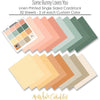Some Bunny Loves You Cardstock, papers spread out image, showing 12x12 printed smooth cardstock for scrapbook page bases, photo mats, card making, die cutting, titles, borders, and layered paper projects. Buyer theme: Pastel Spring Printed Smooth Cardstock. Some Bunny Loves You Printed Smooth Cardstock in warm vanilla, peach, coral, mint, sage, yellow, apricot, taupe and cream with a subtle printed linen-style texture. Designed for Card making, Mini albums, Junk journals