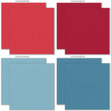 Stars and Stripes Cardstock, cardstock paper patterns 9 through 16 preview, showing 12x12 printed smooth cardstock for scrapbook page bases, photo mats, card making, die cutting, titles, borders, and layered paper projects. Buyer theme: Red White & Blue Printed Cardstock. Stars and Stripes Printed Smooth Cardstock in nine coordinating blue and red linen-look colors for patriotic paper crafting