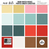 Warm Winter Wishes Cardstock, high resolution cover image, showing 12x12 printed smooth cardstock for scrapbook page bases, photo mats, card making, die cutting, titles, borders, and layered paper projects. Buyer theme: Aqua, Teal & Red Printed Smooth Cardstock. Warm Winter Wishes Printed Smooth Cardstock in sixteen coordinating winter colors including aqua, teal, red, pink, cream, gold, white and brown. Designed for Snow-day photo albums, Skiing memory pages, Cold-weather journals