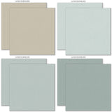 Welcome Fall Cardstock, cardstock paper patterns 17 through 24 preview, showing 12x12 printed smooth cardstock for scrapbook page bases, photo mats, card making, die cutting, titles, borders, and layered paper projects. Buyer theme: Rustic Autumn Printed Smooth Cardstock. Welcome Fall Printed Smooth Cardstock in sixteen coordinating orange, gold, green, teal, tan and brown linen-look colors