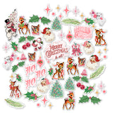 A Very Vintage Christmas Die Cuts, main product image, showing pre-cut scrapbook embellishments for layouts, handmade cards, journals, mini albums, memory pages, and layered paper crafts. Buyer theme: Vintage Christmas Die Cuts & Holiday Ephemera. A Very Vintage Christmas die cuts with retro Santa faces, deer, trees, ornaments, holly, bells, kittens, snowmen and Christmas phrases. Use the coordinating pieces to layer around photographs, journaling, titles, and paper details