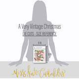 A Very Vintage Christmas Die Cuts, size guide image, showing pre-cut scrapbook embellishments for layouts, handmade cards, journals, mini albums, memory pages, and layered paper crafts. Buyer theme: Vintage Christmas Die Cuts & Holiday Ephemera. A Very Vintage Christmas die cuts with retro Santa faces, deer, trees, ornaments, holly, bells, kittens, snowmen and Christmas phrases. Scrapbook die cuts, paper embellishments, card making accents, journal decorations, and layered paper craft supplies