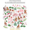 A Very Vintage Christmas Die Cuts, die cuts spread out image, showing pre-cut scrapbook embellishments for layouts, handmade cards, journals, mini albums, memory pages, and layered paper crafts. Buyer theme: Vintage Christmas Die Cuts & Holiday Ephemera. A Very Vintage Christmas die cuts with retro Santa faces, deer, trees, ornaments, holly, bells, kittens, snowmen and Christmas phrases. Use the coordinating pieces to layer around photographs, journaling, titles, and paper details