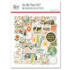 Are We There Yet? Die Cuts, packaging image, showing pre-cut scrapbook embellishments for layouts, handmade cards, journals, mini albums, family history pages, and layered paper crafts. Buyer theme: Travel Die Cuts for Vacation Scrapbooks & Journals. Pre-cut travel die cuts with cars, planes, cameras, globes, maps, Route 66 signs, flowers, trees, labels, and adventure phrases. Coordinating patterns include diagonal stripes, star tile, travel journaling cards