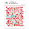 Be My Valentine Die Cuts, packaging image, showing pre-cut scrapbook embellishments for layouts, handmade cards, journals, mini albums, memory pages, and layered paper crafts. Buyer theme: Valentine Heart Die Cuts & Love Embellishments. Be My Valentine Die Cuts with love titles, hearts, mailboxes, envelopes, balloons, teddy bears, bees, flower bouquets, gifts, candy jars and gumball machines for Valentine scrapbook pages and keepsakes
