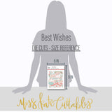 Best Wishes Die Cuts, size guide image, showing pre-cut scrapbook embellishments for layouts, handmade cards, journals, mini albums, memory pages, and layered paper crafts. Buyer theme: Floral Friendship Scrapbook Die Cuts & Ephemera. floral friendship die cut embellishments. Visible artwork includes wildflowers, leafy sprigs, floral banners, sentiment labels. Coordinating patterns include polka dots, floral toss, botanical print. Color palette includes Soft Teal, Vintage Cream, Buttercream