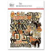 Boo Die Cuts, packaging image, showing pre-cut scrapbook embellishments for layouts, handmade cards, journals, mini albums, memory pages, and layered paper crafts. Buyer theme: Halloween Die Cuts & Vintage Spooky Ephemera. Boo die cuts with pumpkins, ghosts, black cats, candy corn, witches, bats, spiderwebs, stars and vintage Halloween phrases. Color palette includes Pumpkin orange, burnt orange, rust, mustard gold, harvest gold, vintage cream, taupe, charcoal and midnight black