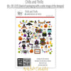 Chills and Thrills Die Cuts, back packaging image, showing pre-cut scrapbook embellishments for layouts, handmade cards, journals, mini albums, memory pages, and layered paper crafts. Buyer theme: Spooky Halloween Die Cuts & Scrapbook Embellishments. Halloween Die Cuts with witches, ghosts, vampire, Frankenstein monster, pumpkins, bats, spiderwebs, candy corn, haunted house, cauldron and spooky title phrases. Color palette includes candy corn yellow, midnight black, charcoal gray