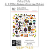 Chills and Thrills Basic monthly box. back of die cut packaging with product information and coordinated Halloween artwork preview.