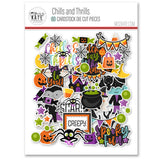 Chills and Thrills Basic monthly box. die cut packaging with a preview of coordinated Halloween titles, characters and spooky-cute embellishments.