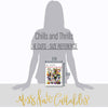 Chills and Thrills Die Cuts, size guide image, showing pre-cut scrapbook embellishments for layouts, handmade cards, journals, mini albums, memory pages, and layered paper crafts. Buyer theme: Spooky Halloween Die Cuts & Scrapbook Embellishments. Halloween Die Cuts with witches, ghosts, vampire, Frankenstein monster, pumpkins, bats, spiderwebs, candy corn, haunted house, cauldron and spooky title phrases. Color palette includes haunted aqua, monster lime green, candy corn yellow