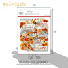Fall Fun Die Cuts, size guide shown in hand for scale, showing pre-cut scrapbook embellishments for layouts, handmade cards, journals, mini albums, memory pages, and layered paper crafts. Buyer theme: Autumn Scrapbook Die Cuts & Harvest Embellishments. Fall Fun Die Cuts with pumpkins, sunflowers, mums, leaves, pinecones, sprigs, bouquets and autumn title pieces for layered paper projects. Coordinating patterns include Fall gingham checks, Pumpkin and leaf tosses, Sunflower floral prints