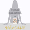 Fright Night Die Cuts, size guide image, showing pre-cut scrapbook embellishments for layouts, handmade cards, journals, mini albums, memory pages, and layered paper crafts. Buyer theme: Cute Halloween Die Cuts & Spooky Ephemera. Fright Night die cuts with ghosts, mummies, pumpkins, bats, spiders, candy corn, costume kids and cute Halloween phrases. Color palette includes Soft black, charcoal gray, cream, ivory, peach, pumpkin orange, candy corn yellow, gold, lavender and lilac