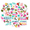 Fun in the Sun Die Cuts, main product image, showing pre-cut scrapbook embellishments for layouts, handmade cards, journals, mini albums, memory pages, and layered paper crafts. Buyer theme: Tropical Beach Die Cuts & Scrapbook Embellishments. Fun in the Sun Die Cuts with tropical titles, dolphins, flamingos, sea turtles, toucans, parrots, starfish, coral, shells, palms and flowers for layered paper projects