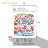 Fun in the Sun Die Cuts, size guide shown in hand for scale, showing pre-cut scrapbook embellishments for layouts, handmade cards, journals, mini albums, memory pages, and layered paper crafts. Buyer theme: Tropical Beach Die Cuts & Scrapbook Embellishments. Fun in the Sun Die Cuts with tropical titles, dolphins, flamingos, sea turtles, toucans, parrots, starfish, coral, shells, palms and flowers for layered paper projects