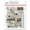 Generations of Love Monthly Subscription Box - Premium + 6x6. front packaging image showing the product title, branded presentation, and visible artwork preview. full-size scrapbook die cuts with family titles, birds, butterflies, floral bouquets, labels, antique frames, borders, and vintage embellishments. featuring vintage labels and postage-style squares, charcoal polka dots, olive green. for journals.