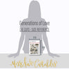 Generations of Love Monthly Box Add-On - Die Cuts. product shown for scale to demonstrate relative size and proportions. full-size scrapbook die cuts with family titles, birds, butterflies, floral bouquets, labels, antique frames, borders, and vintage embellishments. featuring cream and black butterflies, olive lattice pattern, warm taupe. for genealogy pages.