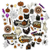 Happy Halloween Die Cuts, main product image, showing pre-cut scrapbook embellishments for layouts, handmade cards, journals, mini albums, memory pages, and layered paper crafts. Buyer theme: Vintage Halloween Die Cuts & Ephemera. Happy Halloween die cuts with ghosts, pumpkins, bats, spiders, spiderwebs, black cats, haunted-house accents, candy icons and retro Halloween phrases. Scrapbook die cuts, paper embellishments, card making accents, journal decorations, and layered paper craft supplies