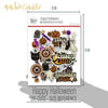 Happy Halloween Die Cuts, size guide shown in hand for scale, showing pre-cut scrapbook embellishments for layouts, handmade cards, journals, mini albums, memory pages, and layered paper crafts. Buyer theme: Vintage Halloween Die Cuts & Ephemera. Happy Halloween die cuts with ghosts, pumpkins, bats, spiders, spiderwebs, black cats, haunted-house accents, candy icons and retro Halloween phrases. Use the coordinating pieces to layer around photographs, journaling, titles, and paper details