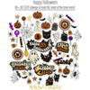 Happy Halloween Bundle, die cuts spread out image, showing complete coordinated paper craft set with 12x12 papers, 6x6 papers, cardstock, die cuts, and stickers for layouts, cards, albums, journals, and keepsakes. Buyer theme: Complete Vintage Halloween Scrapbook Bundle. Happy Halloween complete scrapbook bundle with 12x12 paper, 6x6 paper, coordinating cardstock, stickers and die cuts