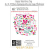 Happy Valentines Day Die Cuts, back packaging image, showing pre-cut scrapbook embellishments for layouts, handmade cards, journals, mini albums, memory pages, and layered paper crafts. Buyer theme: Valentine Die Cuts & Scrapbook Ephemera. Happy Valentines Day die cuts with hearts, florals, love notes, raccoons, kisses, typewriter, camera and romantic phrases. Color palette includes Hot pink, blush pink, aqua, emerald teal, mustard gold, charcoal black and white
