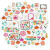 Hello Fall Die Cuts, main product image, showing pre-cut scrapbook embellishments for layouts, handmade cards, journals, mini albums, memory pages, and layered paper crafts. Buyer theme: Autumn Die Cuts & Fall Scrapbook Embellishments. Hello Fall Die Cuts with autumn titles, pumpkins, gourds, colorful leaves, daisies, coneflowers, botanical sprigs, tags, labels and framed accents. Coordinating patterns include Orange and teal checkerboards, Black and orange houndstooth, Colorful autumn florals