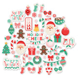 Holiday Cheer Die Cuts, main product image, showing pre-cut scrapbook embellishments for layouts, handmade cards, journals, mini albums, memory pages, and layered paper crafts. Buyer theme: Christmas Die Cuts & Holiday Scrapbook Embellishments. Holiday Cheer Die Cuts with Christmas titles, Santa faces, gingerbread cookies, candy canes, stockings, ornaments, presents, wreaths, cocoa mugs, snowflakes, bows and sweets