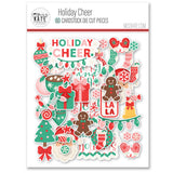 Holiday Cheer Die Cuts, packaging image, showing pre-cut scrapbook embellishments for layouts, handmade cards, journals, mini albums, memory pages, and layered paper crafts. Buyer theme: Christmas Die Cuts & Holiday Scrapbook Embellishments. Holiday Cheer Die Cuts with Christmas titles, Santa faces, gingerbread cookies, candy canes, stockings, ornaments, presents, wreaths, cocoa mugs, snowflakes, bows and sweets. Designed for Mini albums, Junk journals, Holiday paper crafts