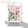 Holiday Cheer Die Cuts, size guide shown in hand for scale, showing pre-cut scrapbook embellishments for layouts, handmade cards, journals, mini albums, memory pages, and layered paper crafts. Buyer theme: Christmas Die Cuts & Holiday Scrapbook Embellishments. Holiday Cheer Die Cuts with Christmas titles, Santa faces, gingerbread cookies, candy canes, stockings, ornaments, presents, wreaths, cocoa mugs, snowflakes, bows and sweets