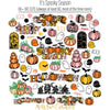 It's Spooky Season Collection, die cuts spread out image, showing coordinated Paper & Sticker Kit, full-size Die Cuts, and Sticker Sheet for scrapbook layouts, memory albums, cards, journals, and keepsakes. Buyer theme: Coordinated Halloween Scrapbook Collection. It's Spooky Season scrapbook collection with 12x12 Double-Sided Paper, Die Cuts and one coordinating Sticker Sheet. Scrapbook collection, paper and sticker supplies, die cut embellishments, and coordinated memory keeping products