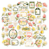 Love Lives Here Die Cuts, main product image, showing pre-cut scrapbook embellishments for layouts, handmade cards, journals, mini albums, memory pages, and layered paper crafts. Buyer theme: Family Die Cuts & Floral Scrapbook Embellishments. Love Lives Here Die Cuts with family and home titles, floral bouquets, rosebuds, leaves, tags, labels, banners and frames for layered scrapbook pages, cards and journals. Designed for Family scrapbook layouts, Home memory albums, Relationship keepsakes