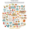 Pumpkin Season Die Cuts, die cuts spread out image, showing pre-cut scrapbook embellishments for layouts, handmade cards, journals, mini albums, memory pages, and layered paper crafts. Buyer theme: Autumn Scrapbook Die Cuts for Cozy Pages. Fall die cut pack with pumpkins, leaves, mugs, sweaters, pie, blankets, journaling pieces, and cozy autumn sentiments. Visible artwork includes sweaters, blankets, autumn leaves, acorns. Color palette includes warm cream, sage green, harvest gold