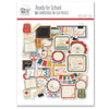 Ready for School Die Cuts, packaging image, showing pre-cut scrapbook embellishments for layouts, handmade cards, journals, mini albums, family history pages, and layered paper crafts. Buyer theme: School Memories Scrapbook Die Cuts. Ready for School Die Cut Pack with backpacks, apples, books, rulers, school bus, scissors, banners, labels, classroom frames and school-day titles. Coordinating patterns include notebook line paper, graph grid paper, diamond grid paper
