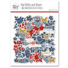 Red White and Bloom Die Cuts, packaging image, showing pre-cut scrapbook embellishments for layouts, handmade cards, journals, mini albums, memory pages, and layered paper crafts. Buyer theme: Patriotic Floral Die Cuts & Ephemera. Red White and Bloom Die Cuts with navy and red flowers, leafy branches, gold butterflies, plaid hearts and Americana summer titles for layered scrapbook pages and keepsakes. Designed for Mini albums, Junk journals, Americana paper crafts