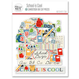 School is Cool Die Cuts, packaging image, showing pre-cut scrapbook embellishments for layouts, handmade cards, journals, mini albums, memory pages, and layered paper crafts. Buyer theme: Classroom Die Cuts & School Scrapbook Embellishments. School is Cool Die Cuts with school titles, apples, books, pencils, crayons, rulers, notebooks, backpacks, scissors, numbers, classroom labels, frames and school-day accents. Designed for Card making, Mini albums, Junk journals