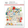 School is Cool Die Cuts, packaging image, showing pre-cut scrapbook embellishments for layouts, handmade cards, journals, mini albums, memory pages, and layered paper crafts. Buyer theme: Classroom Die Cuts & School Scrapbook Embellishments. School is Cool Die Cuts with school titles, apples, books, pencils, crayons, rulers, notebooks, backpacks, scissors, numbers, classroom labels, frames and school-day accents. Designed for Card making, Mini albums, Junk journals