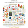 School is Cool Die Cuts, die cuts spread out image, showing pre-cut scrapbook embellishments for layouts, handmade cards, journals, mini albums, memory pages, and layered paper crafts. Buyer theme: Classroom Die Cuts & School Scrapbook Embellishments. School is Cool Die Cuts with school titles, apples, books, pencils, crayons, rulers, notebooks, backpacks, scissors, numbers, classroom labels, frames and school-day accents
