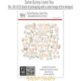 Some Bunny Loves You Die Cuts, back packaging image, showing pre-cut scrapbook embellishments for layouts, handmade cards, journals, mini albums, memory pages, and layered paper crafts. Buyer theme: Easter Bunny Die Cuts & Ephemera. Some Bunny Loves You Die Cuts with bunnies, pastel Easter eggs, carrots, flowers, leafy sprigs, an Easter basket and spring title pieces for layered scrapbook pages and keepsakes. Designed for Mini albums, Junk journals, Seasonal paper crafts