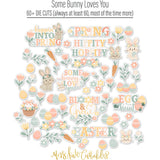 Some Bunny Loves You Die Cuts, die cuts spread out image, showing pre-cut scrapbook embellishments for layouts, handmade cards, journals, mini albums, memory pages, and layered paper crafts. Buyer theme: Easter Bunny Die Cuts & Ephemera. Some Bunny Loves You Die Cuts with bunnies, pastel Easter eggs, carrots, flowers, leafy sprigs, an Easter basket and spring title pieces for layered scrapbook pages and keepsakes. Designed for Card making, Mini albums, Junk journals
