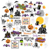 Trick or Treat Die Cuts, main product image, showing pre-cut scrapbook embellishments for layouts, handmade cards, journals, mini albums, memory pages, and layered paper crafts. Buyer theme: Cute Halloween Die Cuts & Ephemera. Trick or Treat die cuts with ghosts, pumpkins, bats, spiderwebs, black cats, haunted houses, candy corn, costume characters and Halloween phrases. Scrapbook die cuts, paper embellishments, card making accents, journal decorations, and layered paper craft supplies