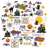 Trick or Treat Die Cuts, main product image, showing pre-cut scrapbook embellishments for layouts, handmade cards, journals, mini albums, memory pages, and layered paper crafts. Buyer theme: Cute Halloween Die Cuts & Ephemera. Trick or Treat die cuts with ghosts, pumpkins, bats, spiderwebs, black cats, haunted houses, candy corn, costume characters and Halloween phrases. Scrapbook die cuts, paper embellishments, card making accents, journal decorations, and layered paper craft supplies
