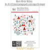 Warm Winter Wishes Die Cuts, back packaging image, showing pre-cut scrapbook embellishments for layouts, handmade cards, journals, mini albums, memory pages, and layered paper crafts. Buyer theme: Winter Die Cuts & Snow Day Embellishments. Warm Winter Wishes Die Cuts with snowmen, snow globes, skiers, evergreen trees, deer, mittens, cocoa mugs, cabins, snowflakes and winter titles. Coordinating patterns include Diagonal candy stripes, Snowman repeats, Cabin scenes