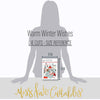 Warm Winter Wishes Die Cuts, size guide image, showing pre-cut scrapbook embellishments for layouts, handmade cards, journals, mini albums, memory pages, and layered paper crafts. Buyer theme: Winter Die Cuts & Snow Day Embellishments. Warm Winter Wishes Die Cuts with snowmen, snow globes, skiers, evergreen trees, deer, mittens, cocoa mugs, cabins, snowflakes and winter titles. Coordinating patterns include Evergreen tree repeats, Winter berry branches, Diagonal candy stripes